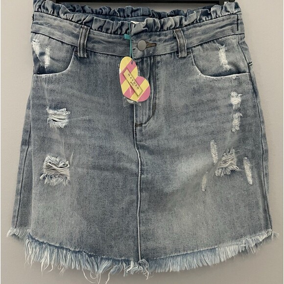 NWT's Hayden Girls 14 Paper Bag Distressed Jean Skirt - Picture 7 of 8